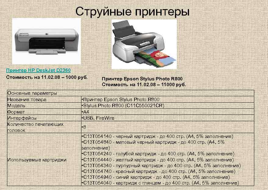 Струйные принтеры Принтер HP Desk. Jet D 2360 Стоимость на 11. 02. 08 –