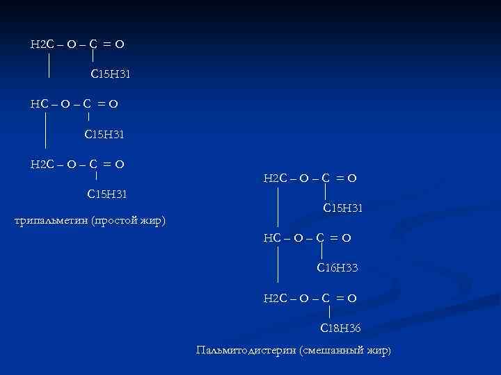 Н 2 С – О – С = О C 15 H 31 трипальметин