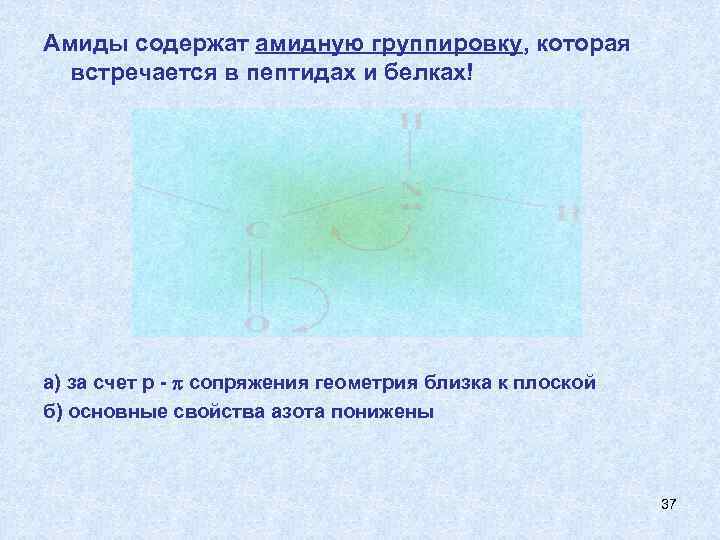 Амиды содержат амидную группировку, которая встречается в пептидах и белках! а) за счет р