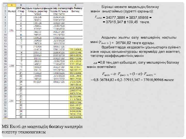 Бірінші кезекте модельдің болжау мәнін анықтаймыз (суретті қараңыз): = 34077, 3886 + 3837, 95868