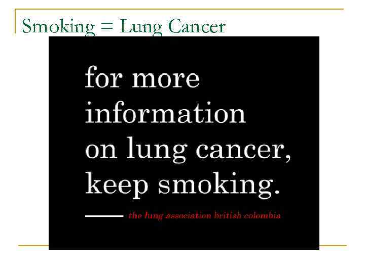 Smoking = Lung Cancer 