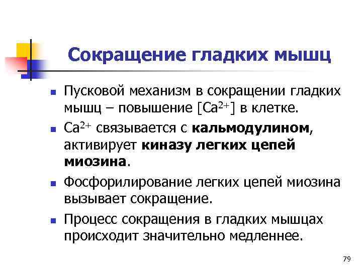 Сокращение гладких мышц n n Пусковой механизм в сокращении гладких мышц – повышение [Ca
