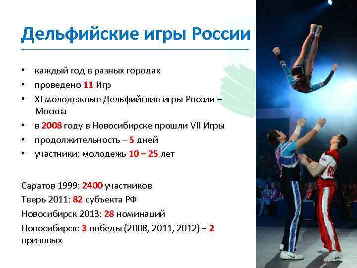 Дельфийские игры России • каждый год в разных городах • проведено 11 Игр •