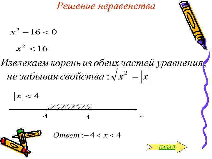 Решение неравенства -4 4 х НАЗАД 