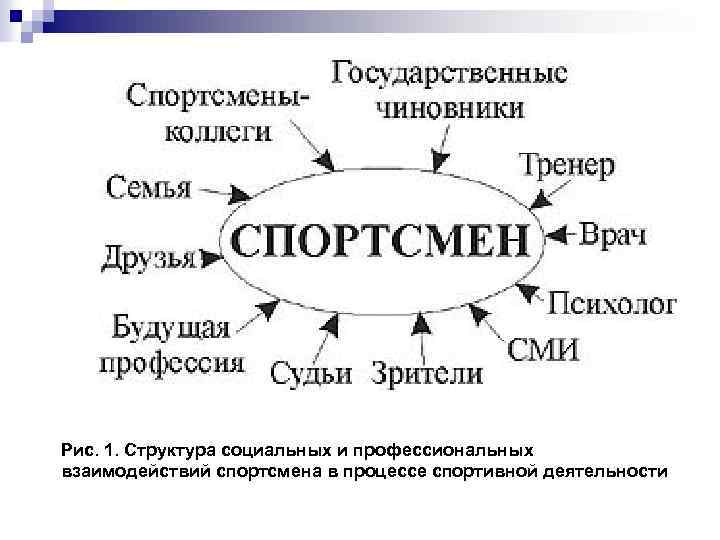 Рис. 1. Структура социальных и профессиональных взаимодействий спортсмена в процессе спортивной деятельности 