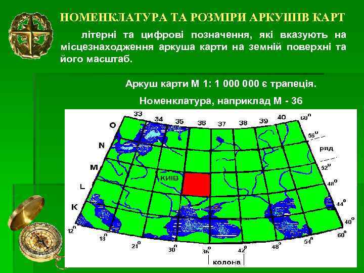 НОМЕНКЛАТУРА ТА РОЗМІРИ АРКУШІВ КАРТ літерні та цифрові позначення, які вказують на місцезнаходження аркуша