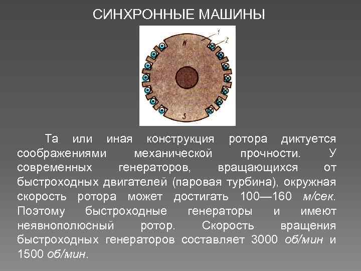 СИНХРОННЫЕ МАШИНЫ Та или иная конструкция ротора диктуется соображениями механической прочности. У современных генераторов,