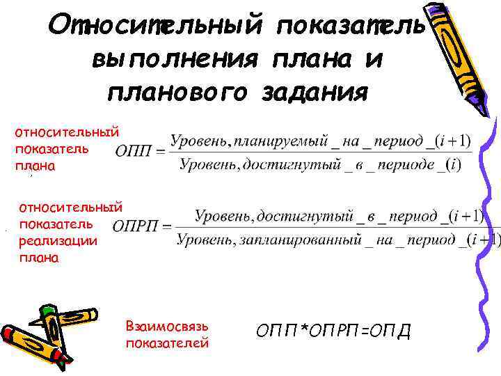 Относительный показатель выполнения плана и планового задания относительный показатель плана ; . относительный показатель