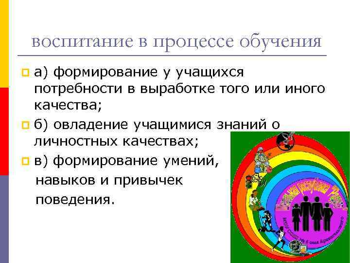 воспитание в процессе обучения а) формирование у учащихся потребности в выработке того или иного