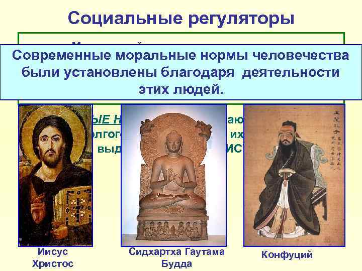 Социальные регуляторы Моральный контроль осуществляет Современные моральные нормы человечества ОБЩЕСТВЕННОЕ МНЕНИЕ и внутренний были