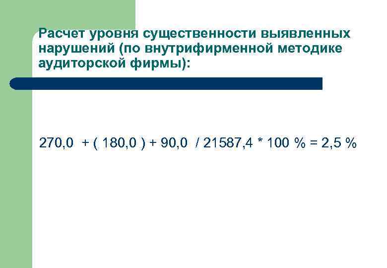 Расчет уровня существенности выявленных нарушений (по внутрифирменной методике аудиторской фирмы): 270, 0 + (