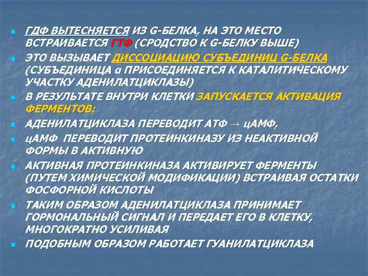 n n n n ГДФ ВЫТЕСНЯЕТСЯ ИЗ G-БЕЛКА, НА ЭТО МЕСТО ВСТРАИВАЕТСЯ ГТФ (СРОДСТВО