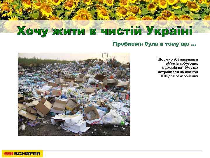 Хочу жити в чистій Україні Проблема була в тому що … Щорічно збільшувався об'ємів