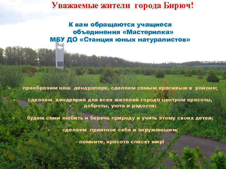 Уважаемые жители города Бирюч! К вам обращаются учащиеся объединения «Мастерилка» МБУ ДО «Станция юных