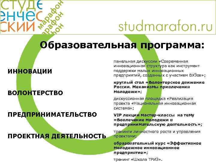 Образовательная программа: ИННОВАЦИИ ВОЛОНТЕРСТВО ПРЕДПРИНИМАТЕЛЬСТВО ПРОЕКТНАЯ ДЕЯТЕЛЬНОСТЬ панельная дискуссии «Современная инновационная структура как инструмент