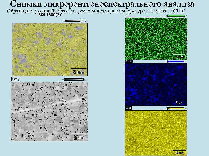 Снимки микрорентгеноспектрального анализа Образец полученный горячим прессованием при температуре спекания 1300 °С 