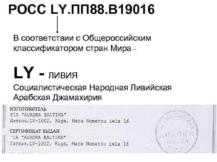 РОСС LY. ПП 88. В 19016 В соответствии с Общероссийским классификатором стран Мира –