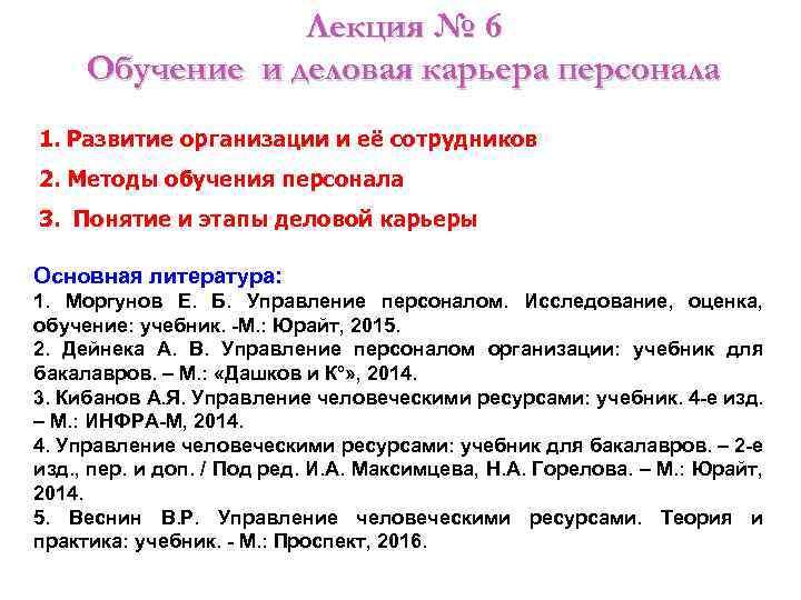 Лекция № 6 Обучение и деловая карьера персонала 1. Развитие организации и её сотрудников