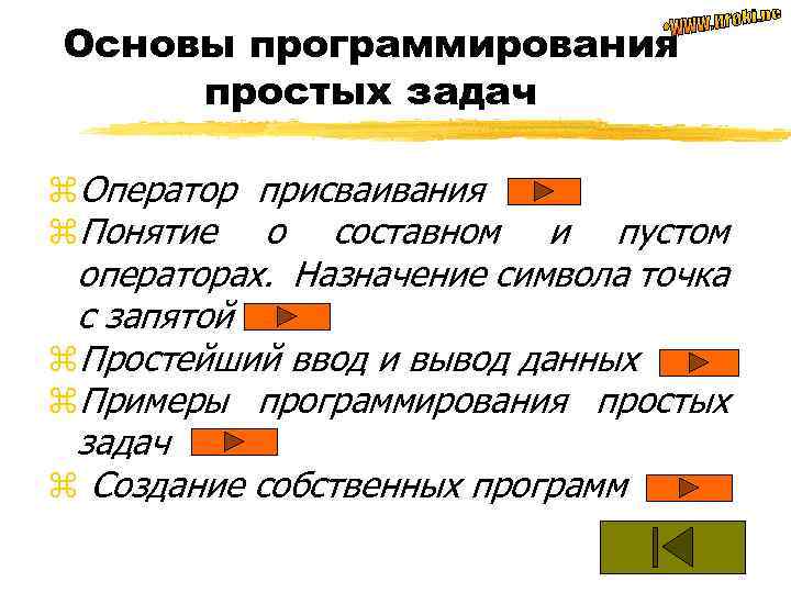 Основы программирования простых задач z. Оператор присваивания z. Понятие о составном и пустом операторах.