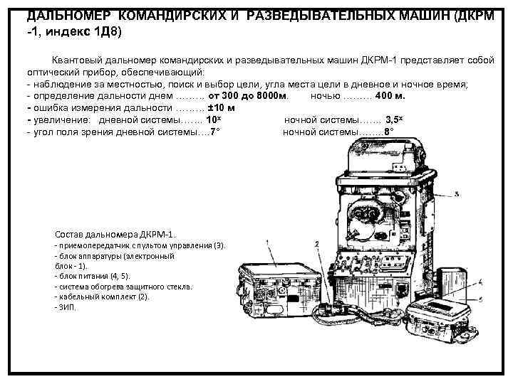 ДАЛЬНОМЕР КОМАНДИРСКИХ И РАЗВЕДЫВАТЕЛЬНЫХ МАШИН (ДКРМ -1, индекс 1 Д 8) Квантовый дальномер командирских