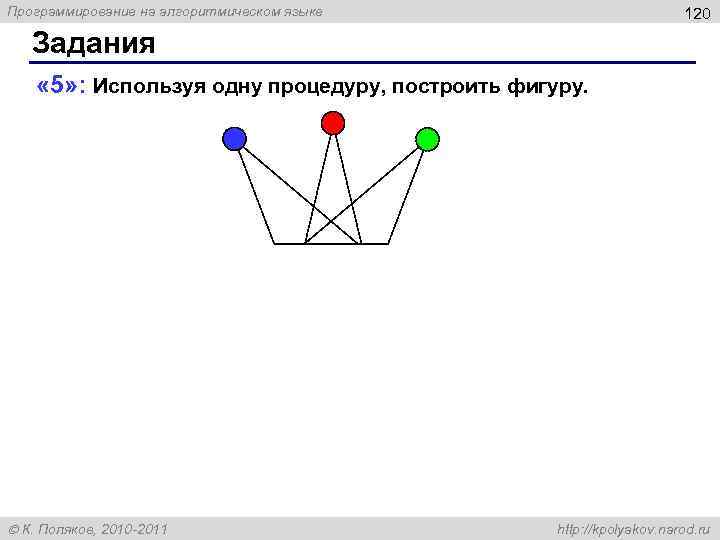 Программирование на алгоритмическом языке 120 Задания « 5» : Используя одну процедуру, построить фигуру.