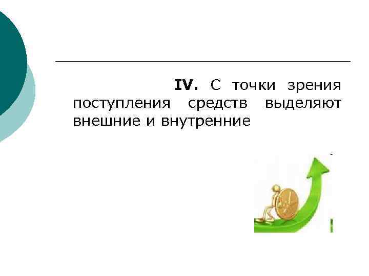 IV. С точки зрения поступления средств выделяют внешние и внутренние 