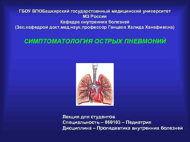 ГБОУ ВПОБашкирский государственный медицинский университет МЗ России Кафедра внутренних болезней (Зав. кафедрой докт. мед.