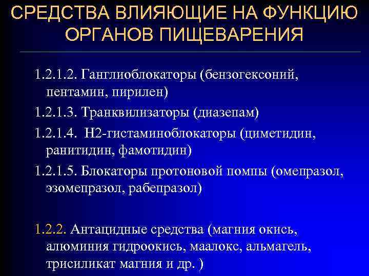 Средства влияющие на функции органов пищеварения презентация