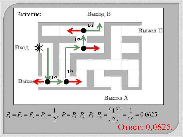 Решение: 1/2 1/2 Ответ: 0, 0625. 