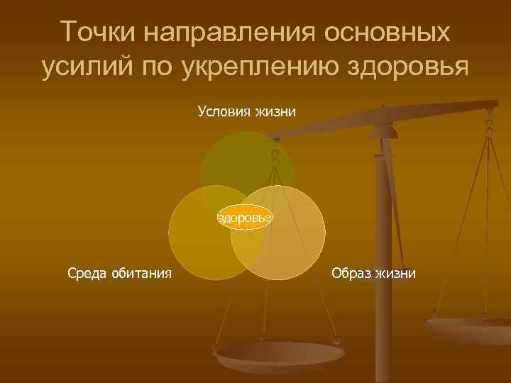 Точки направления основных усилий по укреплению здоровья Условия жизни здоровье Среда обитания Образ жизни