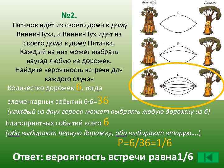 № 2. Пятачок идет из своего дома к дому Винни-Пуха, а Винни-Пух идет из