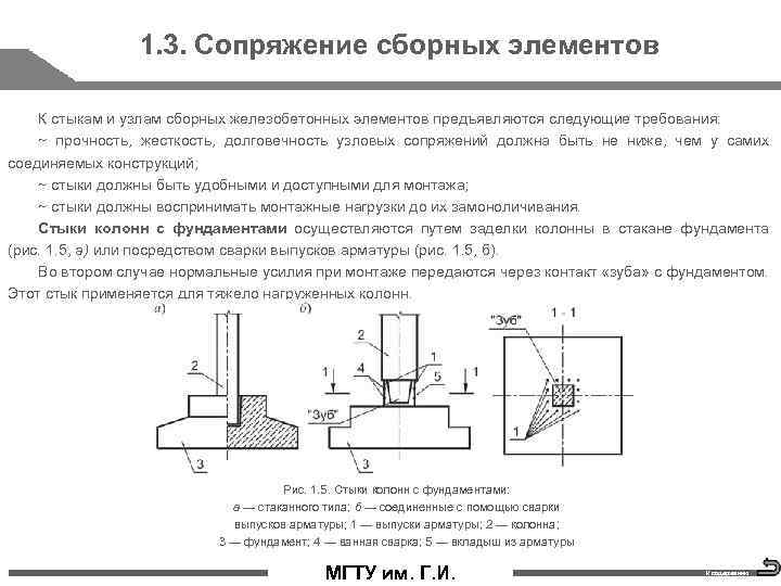 1. 3. Сопряжение сборных элементов К стыкам и узлам сборных железобетонных элементов предъявляются следующие