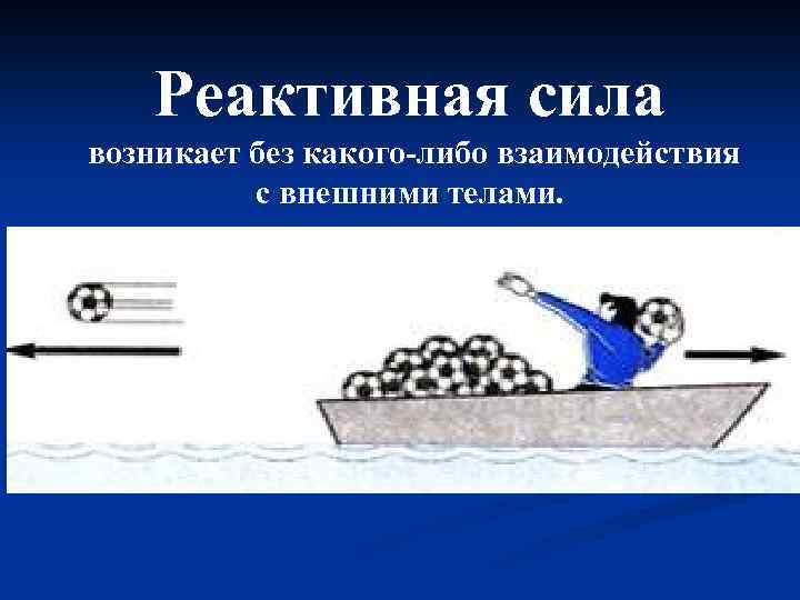 Реактивная сила возникает без какого-либо взаимодействия с внешними телами. Например, если запастись достаточным количеством