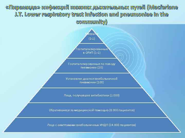  «Пирамида» инфекций нижних дыхательных путей (Macfarlane J. T. Lower respiratory tract infection and