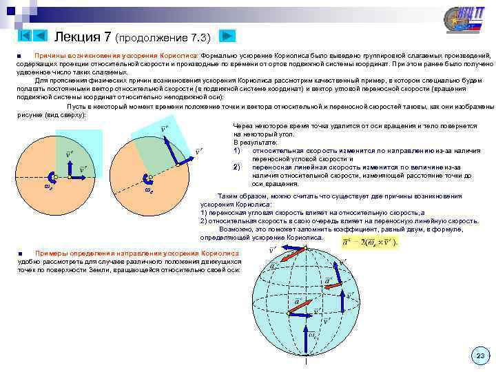 Лекция 7 (продолжение 7. 3) ■ Причины возникновения ускорения Кориолиса: Формально ускорение Кориолиса было