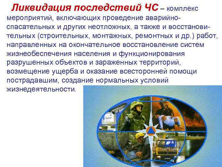 Ликвидация последствий ЧС – комплекс мероприятий, включающих проведение аварийноспасательных и других неотложных, а также