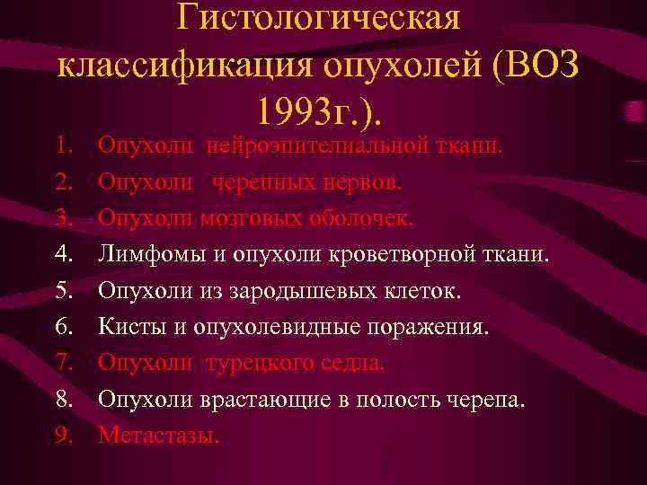 Гистологическая классификация опухолей (ВОЗ 1993 г. ). 1. 2. 3. 4. 5. 6. 7.