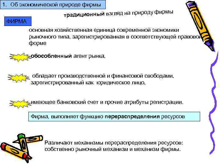 1. Об экономической природе фирмы оду фирмы традиционный взгляд на прир ФИРМА основная хозяйственная