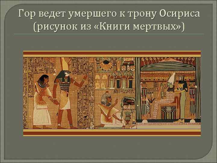 Гор ведет умершего к трону Осириса (рисунок из «Книги мертвых» ) 