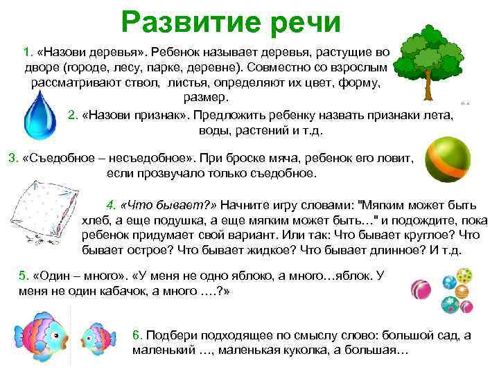 Развитие речи 1. «Назови деревья» . Ребенок называет деревья, растущие во дворе (городе, лесу,