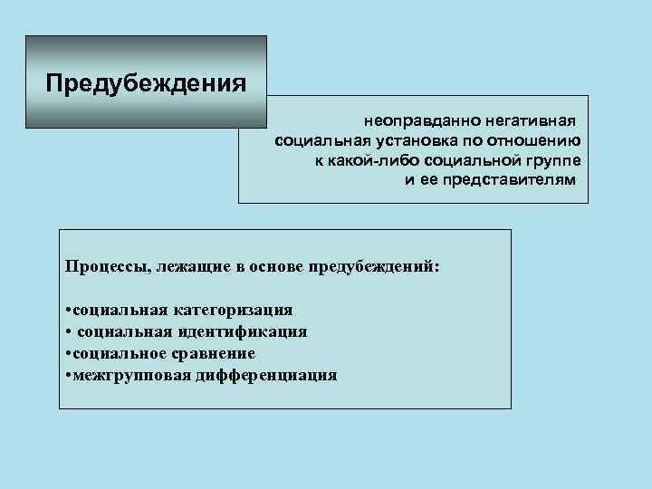 Предубеждения неоправданно негативная социальная установка по отношению к какой-либо социальной группе и ее представителям