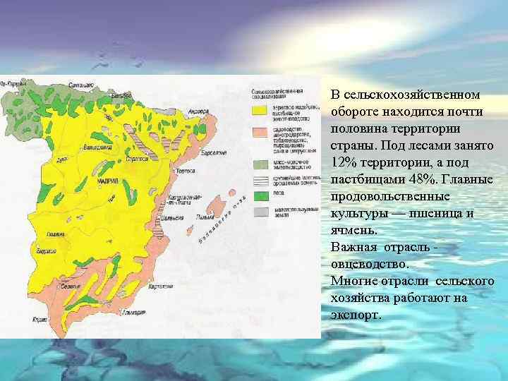 В сельскохозяйственном обороте находится почти половина территории страны. Под лесами занято 12% территории, а
