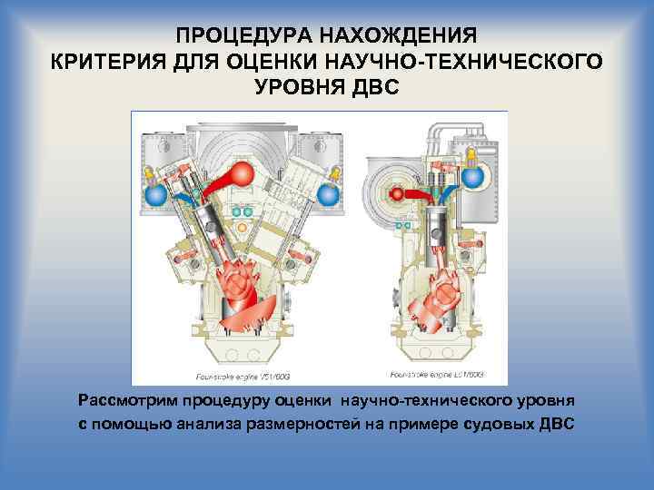 ПРОЦЕДУРА НАХОЖДЕНИЯ КРИТЕРИЯ ДЛЯ ОЦЕНКИ НАУЧНО-ТЕХНИЧЕСКОГО УРОВНЯ ДВС Рассмотрим процедуру оценки научно-технического уровня с