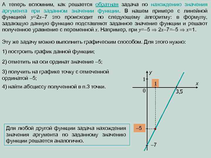 А теперь вспомним, как решается обратная задача по нахождению значения аргумента при заданном значении