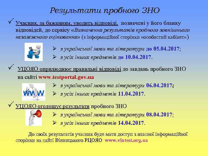 Результати пробного ЗНО Учасник, за бажанням, уводить відповіді, позначені у його бланку відповідей, до