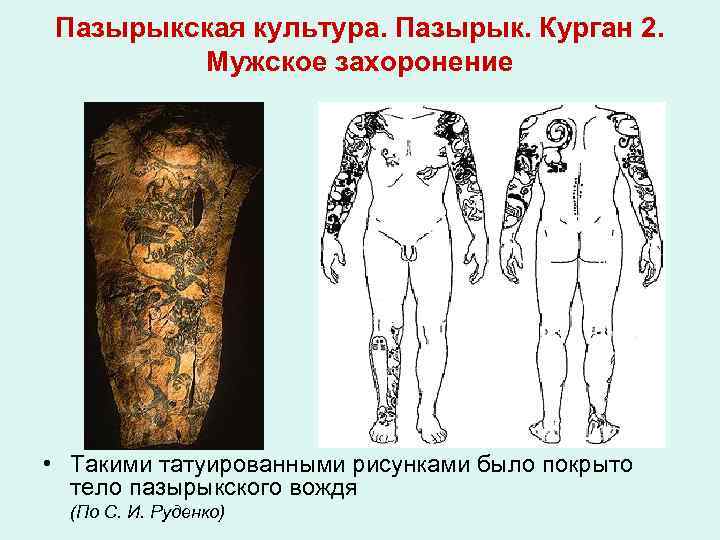 Пазырыкская культура. Пазырык. Курган 2. Мужское захоронение • Такими татуированными рисунками было покрыто тело
