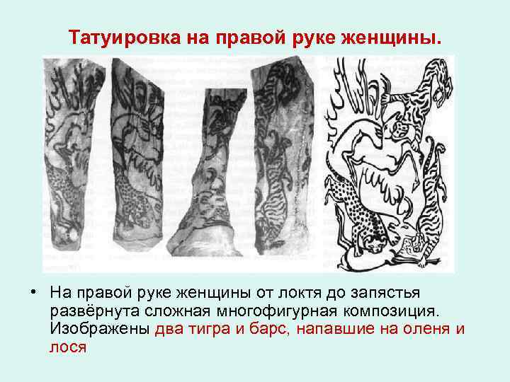 Татуировка на правой руке женщины. • На правой руке женщины от локтя до запястья