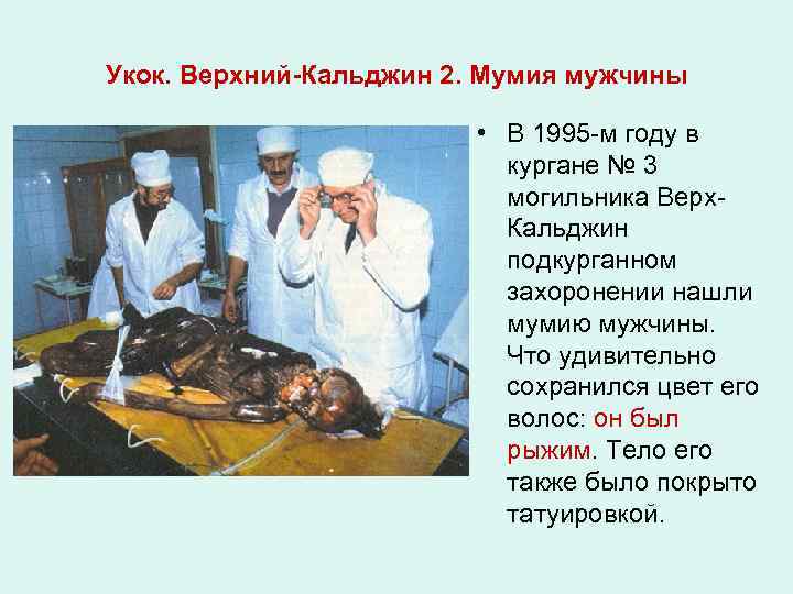 Укок. Верхний-Кальджин 2. Мумия мужчины • В 1995 -м году в кургане № 3