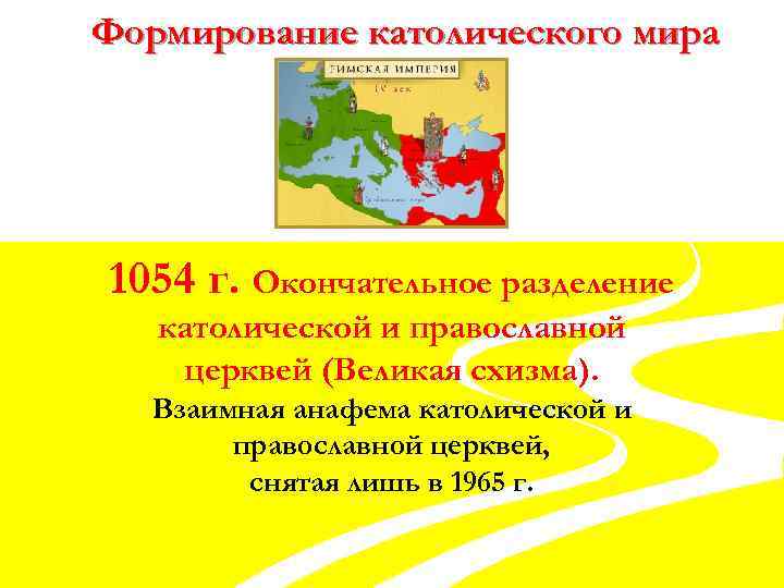 Формирование католического мира 1054 г. Окончательное разделение католической и православной церквей (Великая схизма). Взаимная