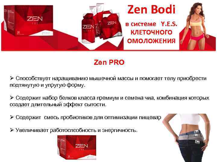 Zen Bodi в системе Y. E. S. КЛЕТОЧНОГО ОМОЛОЖЕНИЯ Zen PRO Ø Способствует наращиванию